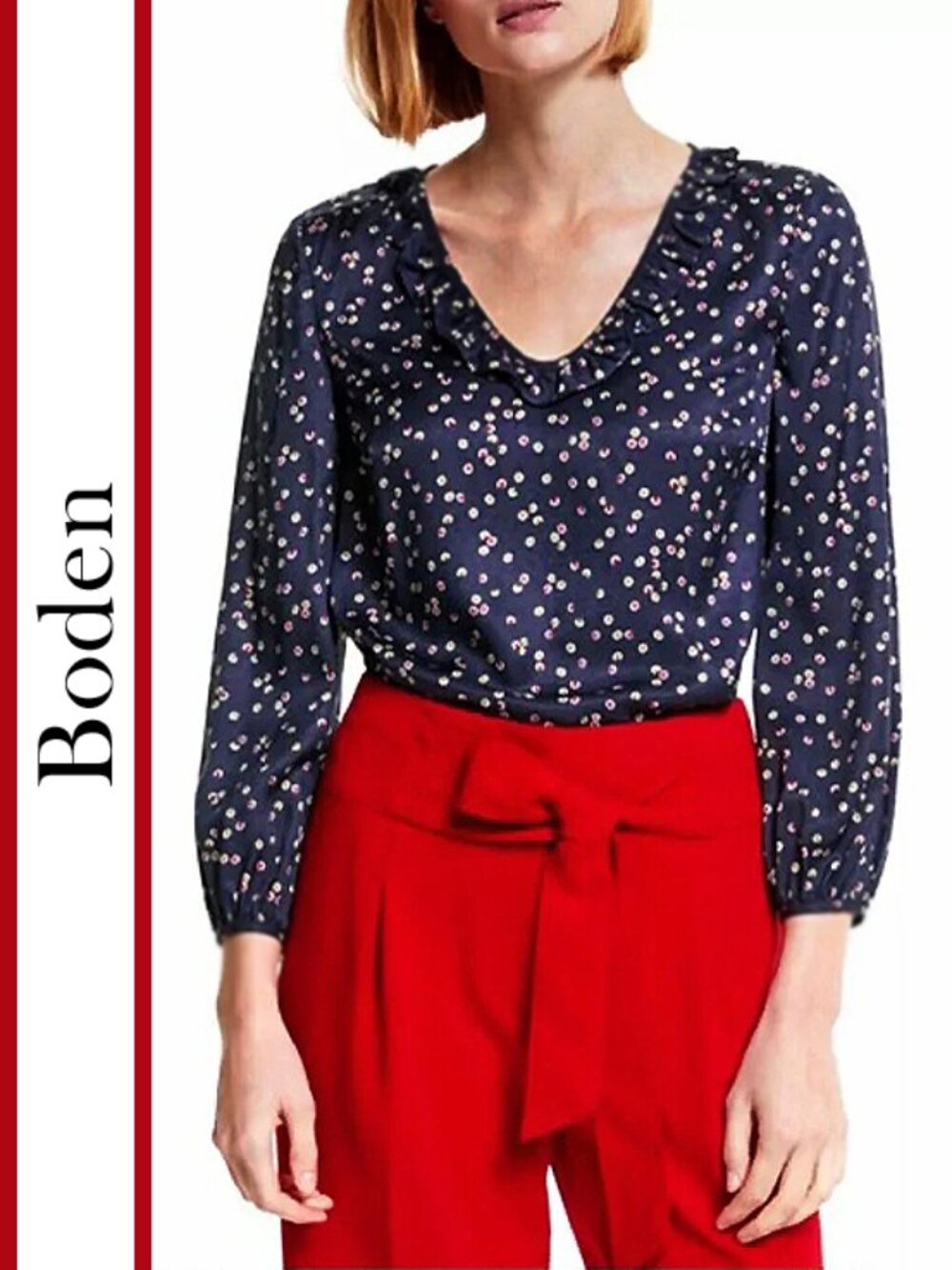 Boden | 'Marina' Ruffle Scoop Neck Blouse